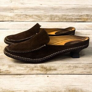 Dark Brown Suede Slip-On Mule Kitten Heel Loafers